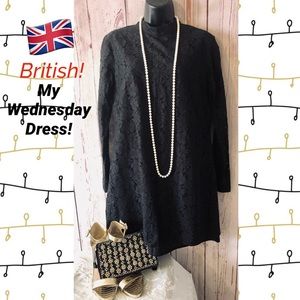 BRITISH!🇬🇧ASOS Black Lace Neck Scoop Shift Dress Size 8👗